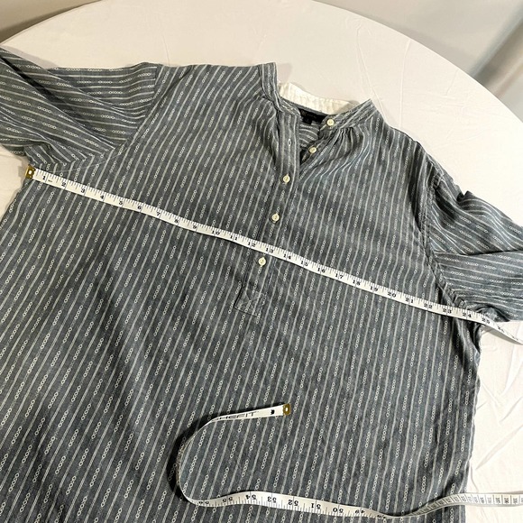 FRYE Size Large Popover Cotton Tunic Top 3/4 Sleeve Diamond Stripe Half Button - Picture 14 of 16